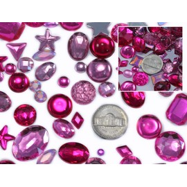 Allstarco Pink Crafting Gems in Bulk, Acrylic Flatback Rhinestones, Assorted Sizes & Shapes, Cosplay Embellishments, Jewels for Jewelry - Small Pack (3.2oz)