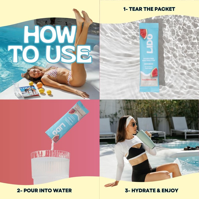 LIDO Watermelon Electrolyte Powder Packets — Clean, Zero-Sugar Hydration Drink