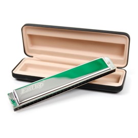 Premium Silver 24 Hole Harmonica With 48 Reeds Key of C With Protective Carry Case & Cleaning Cloth Included