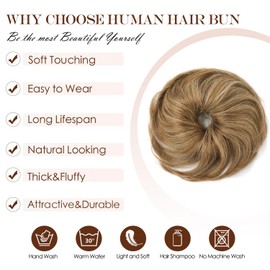 Fullart Human Hair Messy Bun #6 Honey Brown 1 Count Tousled Smooth Stretchy Fluffy Donut Updo Elastic Rubber Band HairPiece Ponytail for Children