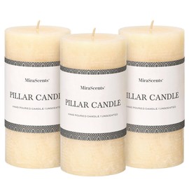 3x6 Inch Ivory Pillar Candles Set of 3 - Hand-Poured Unscented Candles, Long Clean Burning, Large Big Candles, Smokeless Dripless Candles for Dinner Table, Wedding, Home, Bathroom, Rustic Decor