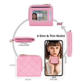 Sunpour Small Wallets Woman RFID Bifold Wallet Women Slim Card Wallets for Women with Zipper Coin Pocket, 2 Id Windows (Pink)