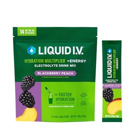 Liquid I.V. Multiplicador de Hidratación + Energía - Mora Y Melocotón | Mezcla de Bebida Electrolítica En Polvo | 1 Paquete (14 Porciones)