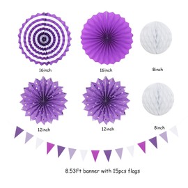 Lavender-Purple White Graduation Party Decorations - 20pcs Paper Lanterns Fans,Tissue Pom Poms,Honeycomb Balls,Birthday Wedding Bridal Baby Shower Engagement Bachelorette Decor Burgleda