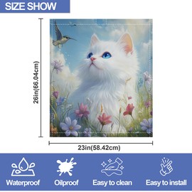 Cute White cat Dishwasher Magnet Cover,Front Dishwasher Cover Decoration Reusable Decorative Magnetic Cover for Home Kitcen Appliance 23x26 Inch