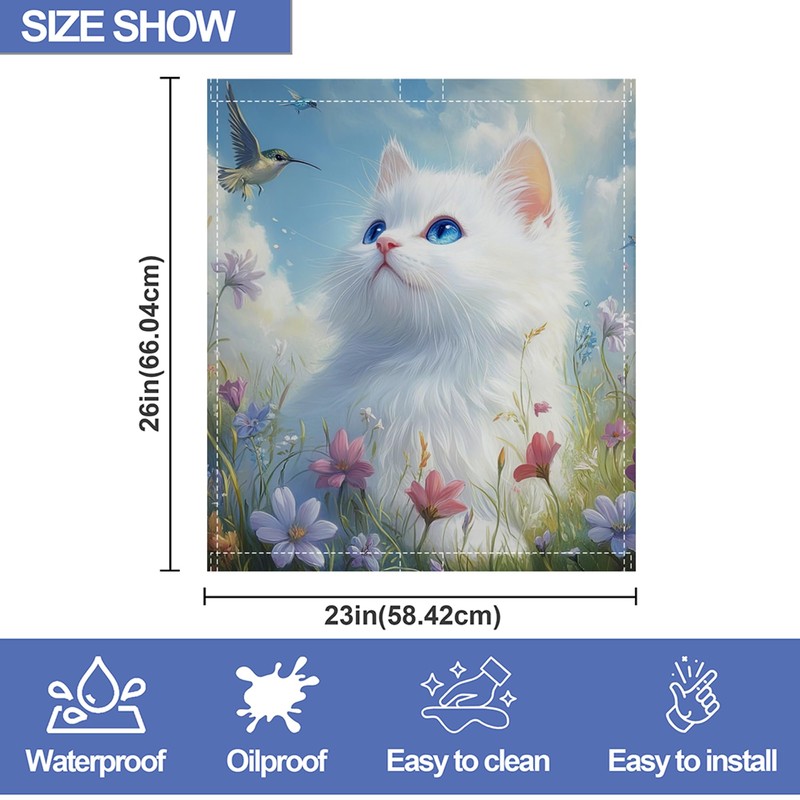 Cute White cat Dishwasher Magnet Cover,Front Dishwasher Cover Decoration Reusable