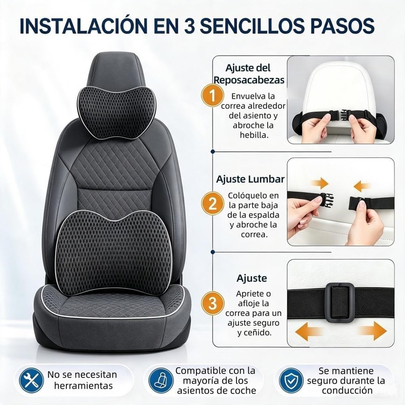 Reposacabezas de Coche y Cojín de Apoyo Lumbar (Gris Oscuro)