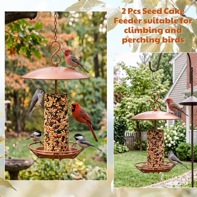 2 Pcs 2 Pack Hanging Cylinder Bird Feeder Outdoor, Brown