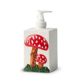 Mushroom Soap Dispenser Bathroom Ceramic Hand Soap Dispenser for Bathroom White Bathroom Soap Dispenser Bottle with Pump Red Mushroom Relief Decoration