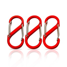 S Carabiner - Small Carabiner - Carabiner Key Ring with Double Opening - Mini Carabiner - Carabiner Set - Carabiner - Pack of 3 Red (66 x 30 mm)