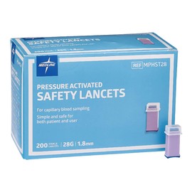 Medline Sterile Safety Lancets, Pressure Activation, Blood Glucose Testing, Controlled Penetration, 28G X 1.8 Mm, 200 Count