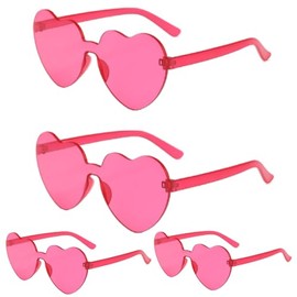 LIEBCTRL 4 Pcs Heart Shaped Sunglasses for Women Girls Hot Pink Cute Fun Glasses Neon Aesthetic Sunglass Party Prom Accessories Valentine Day