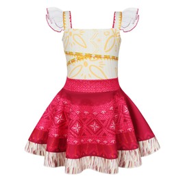 Jurebecia Princess Costume For Kids Adventure Outfit For Girls Princess Dress Up With Accessories Ruffled sleeves Dress World Book Day Costumes for Girls Light Red 5-6 Years