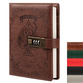 Leather Journal Notebook with Combination Lock, Mysterious Legend Locked Diary with Key for Adults Boys Girls Kids Men Women, B6 Secret Passwords Refillable Personal Notebook, 7.87 X 5.51 in (Brown)