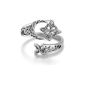 JWIGP Celtic Knot Ring for Women Men, Vintage Witches Protection Knot Open Adjustable Ring Irish Celtic Symbol Infinity Knot Statement Jewelry Gift (Silver)