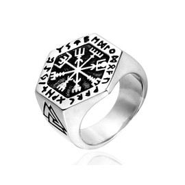 MAGIIE Jewellery Viking Men's Ring, Viking Men's Ring, Stainless Steel Ring for Men, Silver Ring, Men's Punk Ring, Stainless Steel, No Gemstone