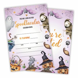 Spooktacular Halloween Party Invitation With Envelopes- Evil Pumpkins And Boo- 25 Pcs Double-Sided Fill In Style Birthday Party Invitations For Girls Boys Kids Teens- Party Favor & Supplies- E03