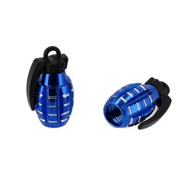Set of 2 Valve Caps, Hand Grenade, Blue Anodised