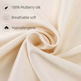 Natural Silk Pillowcase Set of 2 for Hair &Skin - Both Sides 19 Momme 600 Thread Count with Hidden Zipper (Buff Beige, Queen)