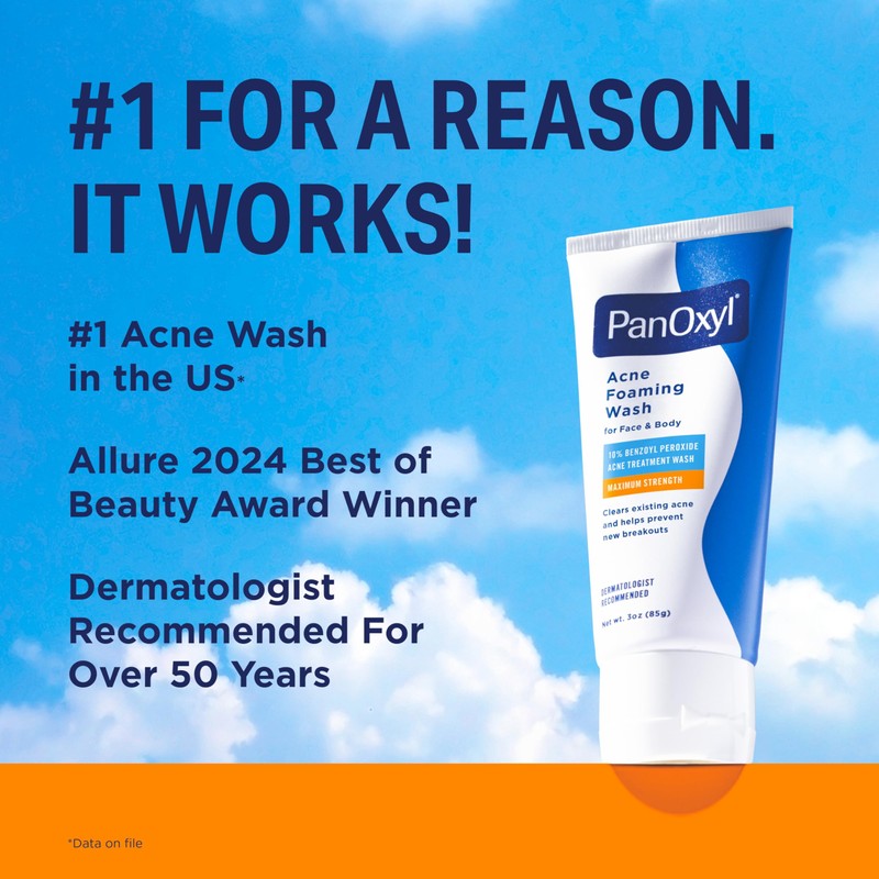 PanOxyl Acne Foaming Wash, 10% Benzoyl Peroxide, For Face &