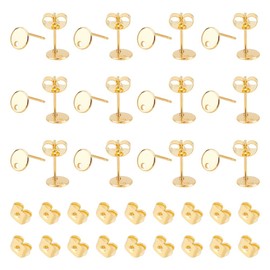 UNICRAFTALE 40 Pcs 201 Stainless Steel Stud Earring Findings with Earring Backs Real 24K Gold Plated Hypoallergenic Post Earring 316 Surgical Pins Flat Round Earring Stud for DIY Jewellery Making