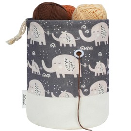 LeCorner Yarn Bag, Small Crochet Bag Organizer, Drawstring Yarn Storage Knitting Bags, Portable Mini Elephant Yarn Holder for Crocheting Project, Store Skein Ball, Needles Accessories