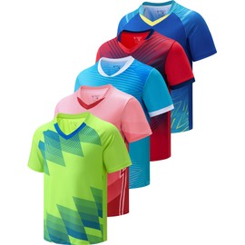 5 Pack Boys Athletic Shirts, Youth Activewear Dry Fit Tshirts for Kids, Short Sleeve Tees, Bulk Athletic Performance Clothing (Set 10, Large)