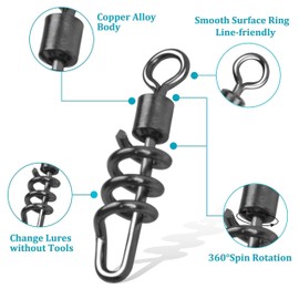 Fishing Swivels Snaps Barrel Swivels Corkscrew Snaps Swivels Fishing Tackle Stainless Steel Saltwater Freshwater Fishing Leader Lure jigs Line Connector (8# - 50pcs)