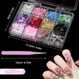 3D Nail Charms and Gems, Assorted Bows Flowers Color Butterfly Rose Flowers Star Heart Hollow Nail Charms Silver Cherry Heart Nail Gems Rhinestone Charms for Nail Art DIY Design