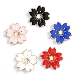 Belons Pack of 5 Flower Brooch Cherry Blossom Enamel Alloy Lapel Pin Safety Pin for Women Girls Children