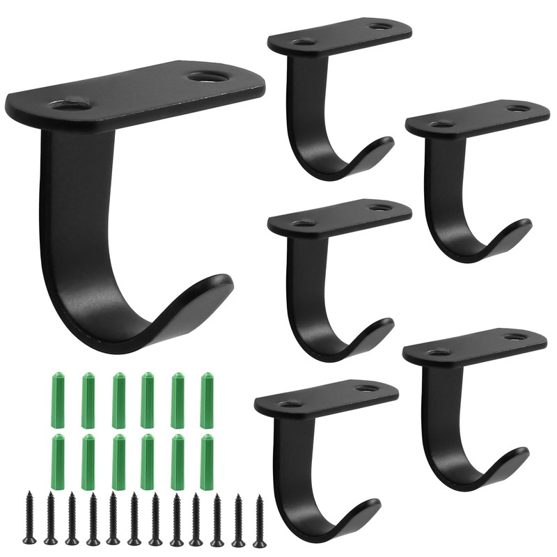 Piutouyar 6 Pack Black Screw Mounted Ceiling Hooks, Heavy Duty