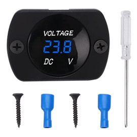 YIXISI Waterproof Car Voltmeter with LED Digital Display and Mounting Plate, DC 12V 24V Round Voltage Tester Gauge Meter with Terminals for Boat Marine Vehicle Motorcycle Truck ATV UTV Car, Blue Light