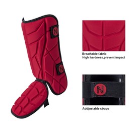 NURIBASE Batter's Leg Guards, Baseball/Softball Leg Guard, Adult and Youth Size - Red Youth