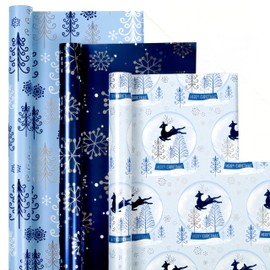 Afucus Christmas Wrapping Paper, Snowflake, Christmas Tree, Reindeer, Merry Christmas Themed Gift Wrap Paper, Cute Mini Rolls for Christmas, Bithdays, Winter Parties (17 Inch X 120 Inch)