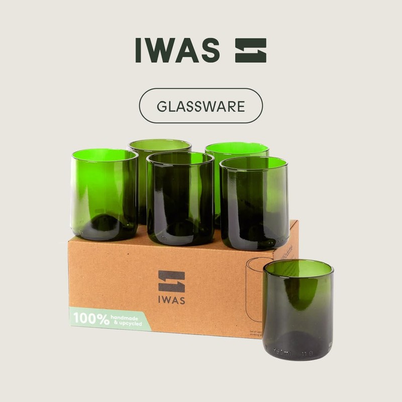 IWAS Upcycled Green Drinking Glasses | 250 ML | 8.45