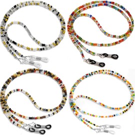 BILIONE 4 Pcs Beaded Glasses Chains for Women Girls, Sunglasses Holder Strap Around Neck, Cute Eyeglasses Hanger Keeper, Eyewear Accessory Lanyard