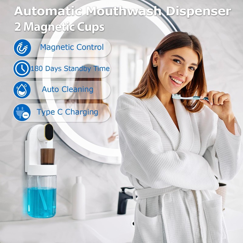 Automatic Mouthwash Dispenser for Bathroom, 21.12oz(600 ml)Touchless Smart Mouth Wash
