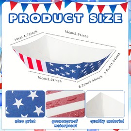 Gejoy 100 Pieces 2 lb Paper Food Tray 4th of July Paper Nachos Trays Disposable Patriotic Party Trays for Serving Food Paper Food Boats for Independence Day Memorial Veteran's Day (American Flag)