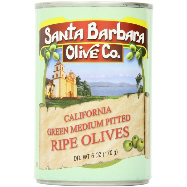 Santa Barbara Olive Co. California Green Medium Pitted Ripe Olives, 6 Ounce Tins (Pack of 12)