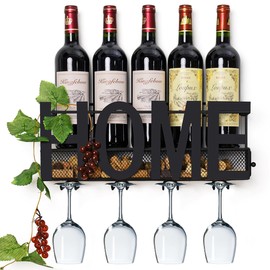 SODUKU Wall Mounted Metal Wine Rack - Wine Rack Wall Mount Wine Bottle Holder 4 Long Stem Glass Holder & Wine Cork Storage Home