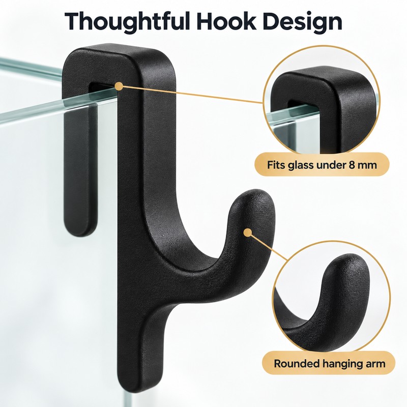 Shower Door Towel Hook for 8mm Glass – PET Door-Mount