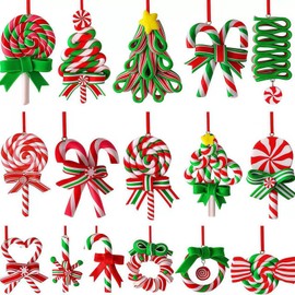 Zhejia Christmas Tree Ornaments, Set of 16, Wooden, 3D, Scandinavian Candy, String Included, Stylish, Cute, DIY Decoration, Wall Decoration, Interior