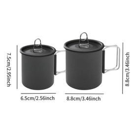 Baoblaze 2Pcs Aluminum Cups Tea Pots Lightweight with Foldable Handle Fishing Water Mugs Camping Tea Mugs for Outdoor Cooking Trekking