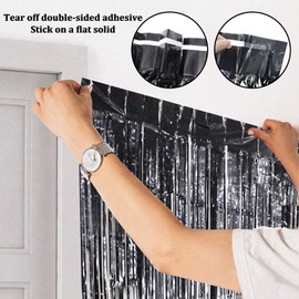 Andiekr Pack of 3 Tinsel Curtains, Metallic 1 x 2 m for Door Window Background Photo Props (Black)