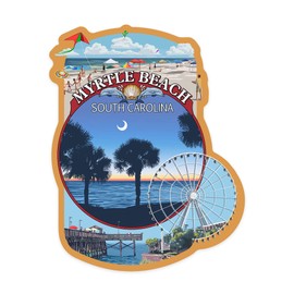 Die Cut Sticker Myrtle Beach, South Carolina, Montage, Contour Vinyl Sticker 1 to 3 inches (Waterproof Decal for Cars, Water Bottles, Laptops, Coolers), Small