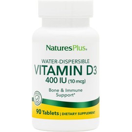NaturesPlus Vitamina D3 (colecalciferol) - 400 iu, 90 tabletas vegetarianas - Salud ósea, salud cardíaca y apoyo del sistema inmunológico, soluble en agua para una máxima absorción, sin gluten, 90