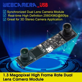 G Double Lens USB Camera Module 960p 60fps 3D Stereo Synchronised Webcam Board Module, 1.3MP Dual Lens USB with Camera, HD 1/3 Inch OV9750 Webcam 90 Degree Webcam for Windows Web Camera
