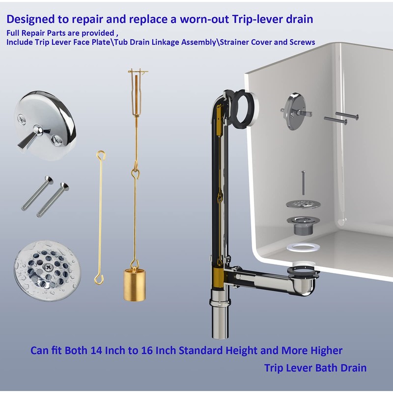 Tub Drain Linkage Assembly with Trip Lever and Strainer Done