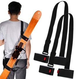 Ski Board Snowboard Back Shoulder Carry Strap Set, 2Pcs Ski and Pole Carrier Straps, Adjustable Ski Back Shoulder Straps Ski Bag Accessories with Handle Fixing Belt 43.3x1.4 inch