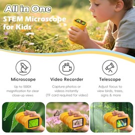 Alotwan Microscope for Kids 1000X Digital, Handheld Kids Microscope HD Screen Video Record, Portable Miniscope STEM Toys, Birthday Gifts for 3 4 5 6 7 8-12 Year Old Boys Girls, 8GB TF Card Included